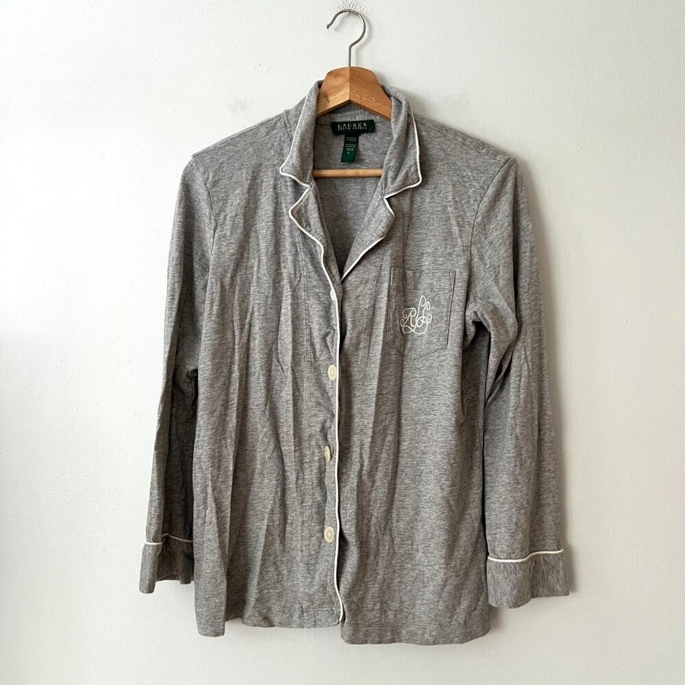 Lauren Ralph Lauren Gray Long Sleeve Button Down Pajama Top Women's Size Large